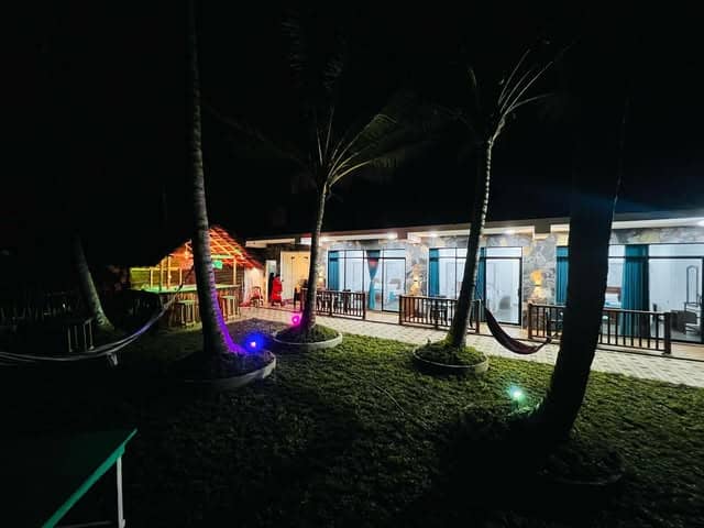The rooms at night with the lights on